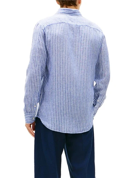 CAMICIA CASUAL IN MISTO LINO E COTONE CON MOTIVO A RIGHE UOMO BLU