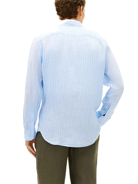 CAMICIA CASUAL IN MISTO LINO E COTONE CON MOTIVO A RIGHE UOMO AZZURRO