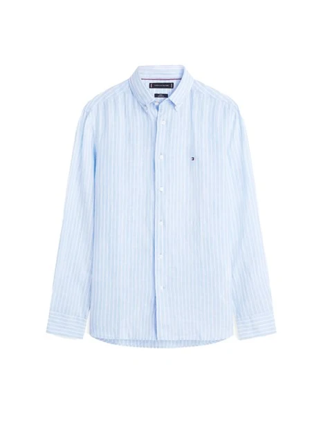 CAMICIA CASUAL IN MISTO LINO E COTONE CON MOTIVO A RIGHE UOMO AZZURRO