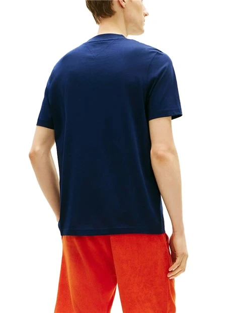 T-SHIRT MANICA CORTA IN JERSEY DI COTONE CON MONOGRAMMA RICAMATO UOMO BLU