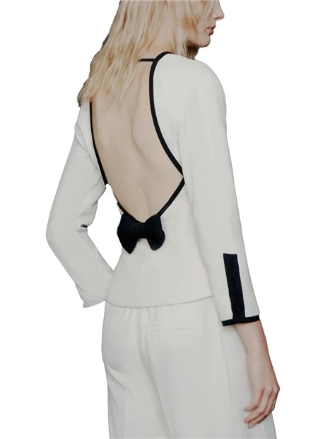 BLUSA CON SCOLLO POSTERIORE E FIOCCO DONNA BIANCO