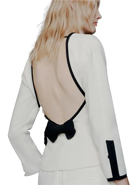 BLUSA CON SCOLLO POSTERIORE E FIOCCO DONNA BIANCO