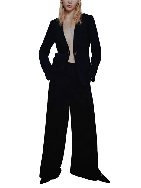 PANTALONI PALAZZO CON CHIUSURA ZIP LATERALE DONNA NERO