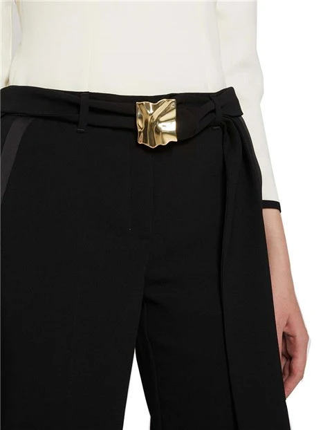 PANTALONI SIGARETTA CON CINTA ABBINATA E FIBBIA IN METALLO DONNA NERO