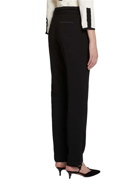 PANTALONI SIGARETTA CON CINTA ABBINATA E FIBBIA IN METALLO DONNA NERO
