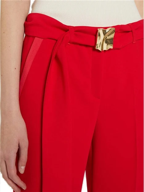 PANTALONI SIGARETTA CON CINTA ABBINATA E FIBBIA IN METALLO DONNA ROSSO