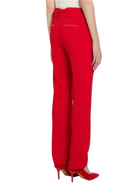 PANTALONI SIGARETTA CON CINTA ABBINATA E FIBBIA IN METALLO DONNA ROSSO