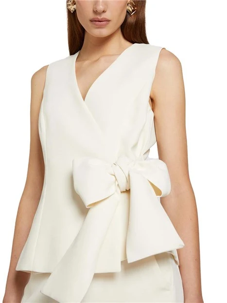 TOP SMANICATO CON FIOCCO APPLICATO DONNA BIANCO