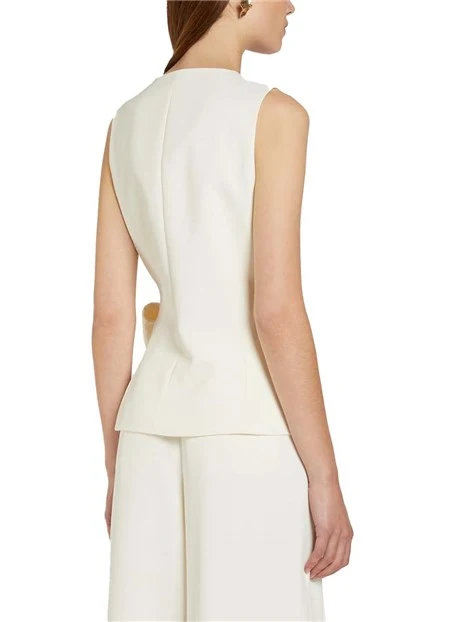 TOP SMANICATO CON FIOCCO APPLICATO DONNA BIANCO