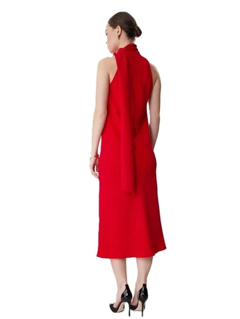 VESTITO LUNGO IN CREPE CON SCIARPA DONNA ROSSO