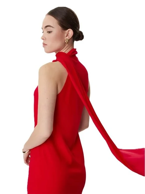 VESTITO LUNGO IN CREPE CON SCIARPA DONNA ROSSO