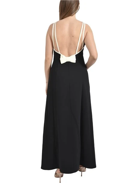 VESTITO LUNGO IN ENVERS SATIN CON SCHIENA SCOPERTA E FIOCCO  DONNA NERO