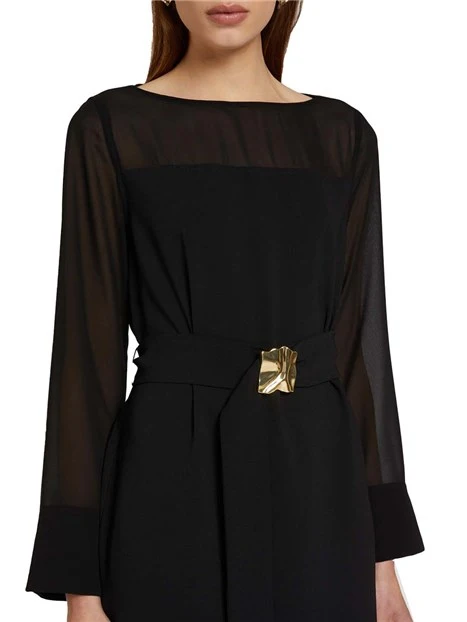 VESTITO CORTO MANICHE IN GEORGETTE DONNA NERO