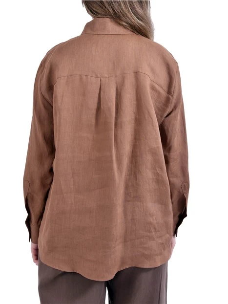 CAMICIA IN LINO CON SCIARPINA COORDINATA DONNA MARRONE