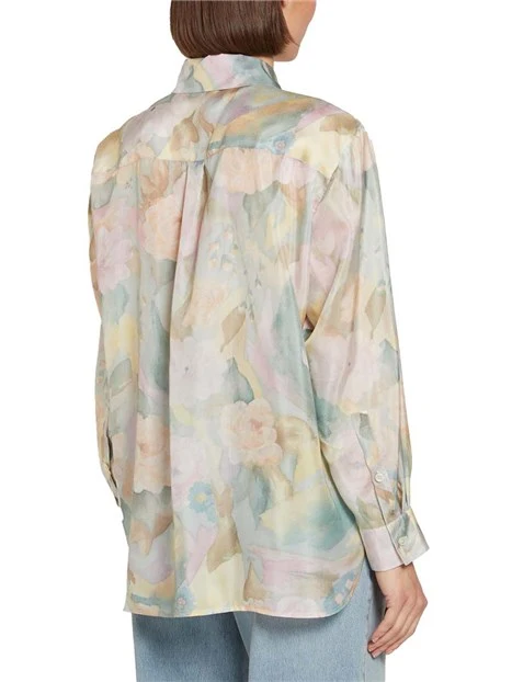 CAMICIA IN SETA CON STAMPA FLOREALE DONNA AZZURRO