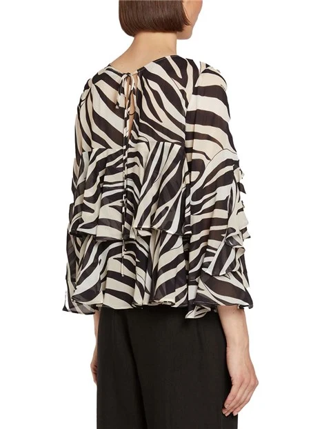 BLUSA IN GEORGETTE CON BALSE DONNA NERO