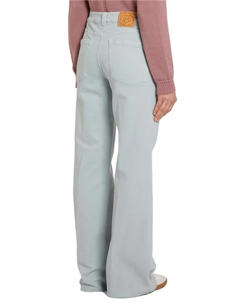 PANTALONI A ZAMPA CON BOTTONE METALLICO DONNA AZZURRO