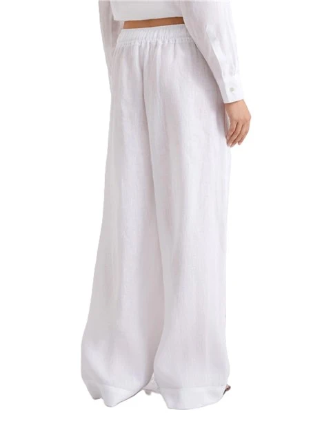 PANTALONI PALAZZO IN PURO LINO CON ELASTICO IN VITA CON COULISSE DONNA  BIANCO
