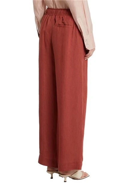 PANTALONI PALAZZO IN PURO LINO CON ELASTICO IN VITA CON COULISSE DONNA ROSSO