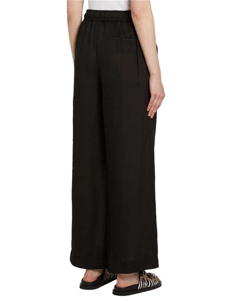 PANTALONI PALAZZO IN PURO LINO CON ELASTICO IN VITA CON COULISSE DONNA NERO