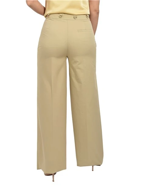 PANTALONI PALAZZO IN PURO COTONE CON VELE METALLICHE DONNA BEIGE