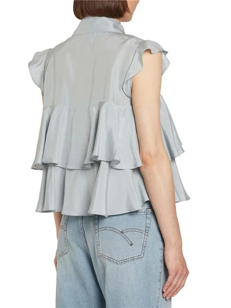 TOP SMANICATO IN SETA CON FUSCIACCA DONNA AZZURRO