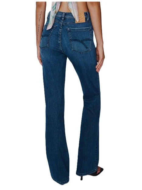 JEANS REGULAR CON PIEGA STIRATA ED ETICHETTA POSTERIORE IN PELLE DONNA BLU