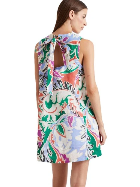 VESTITO CORTO SMANICATO IN LINO STAMPATO DONNA ARANCIO