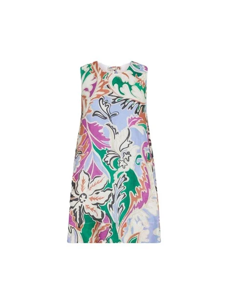 VESTITO CORTO SMANICATO IN LINO STAMPATO DONNA ARANCIO