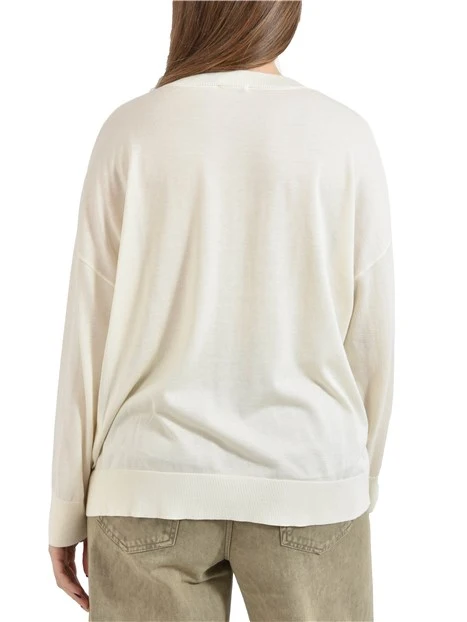 MAGLIA GIROCOLLO IN LYOCELL CON SPACCHI E SPALLA SCESA  DONNA BIANCO