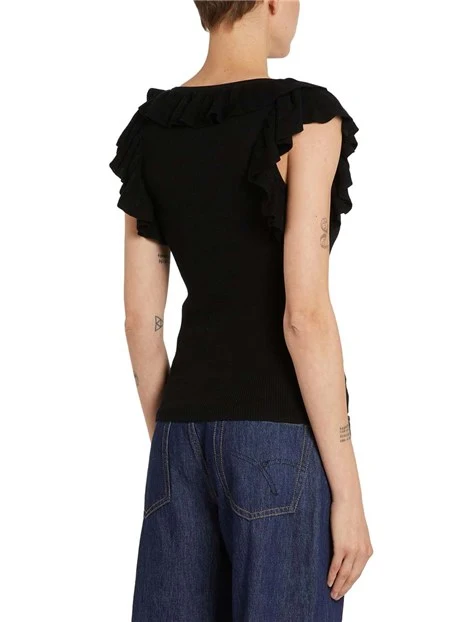 TOP SMANICATO CON SCOLLO A V ADERENTE DONNA NERO