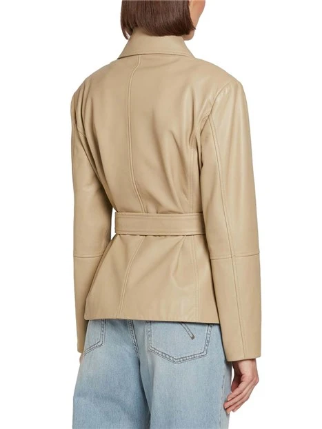GIACCA IN PELLE CON CINTURA COORDINATA DONNA BEIGE