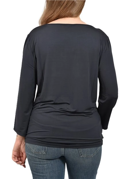 T-SHIRT A MANICA LUNGA IN JERSEY DI VISCOSA DONNA BLU