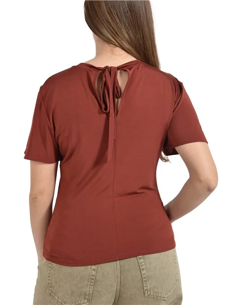 T-SHIRT IN JERSEY DI VISCOSA  CON CHIUSURA A GOCCIA DONNA ROSSO