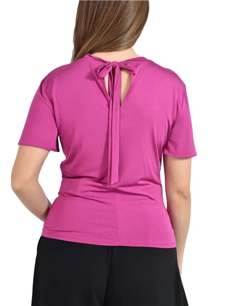 T-SHIRT IN JERSEY DI VISCOSA  CON CHIUSURA A GOCCIA DONNA FUCSIA