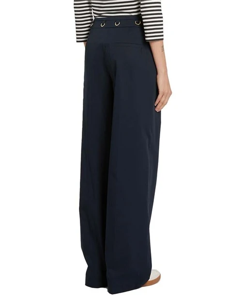 PANTALONI PALAZZO IN PURO COTONE CON VELE METALLICHE DONNA BLU