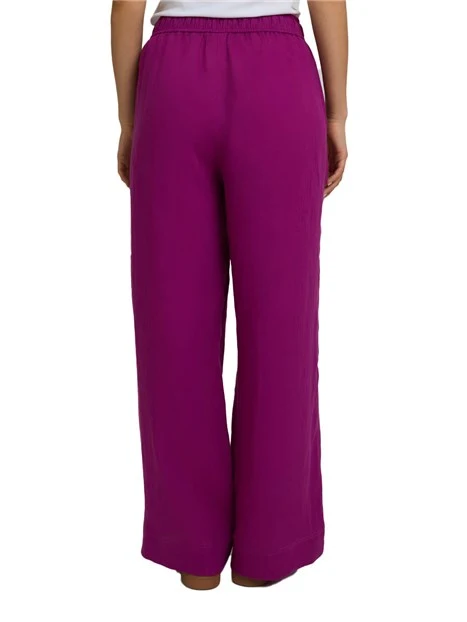 PANTALONI PALAZZO IN PURO LINO CON ELASTICO IN VITA CON COULISSE DONNA FUXIA