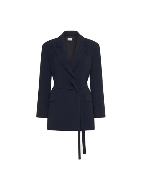 GIACCA BLAZER CON SPALLE IMBOTTITE E CINTURA DONNA BLU