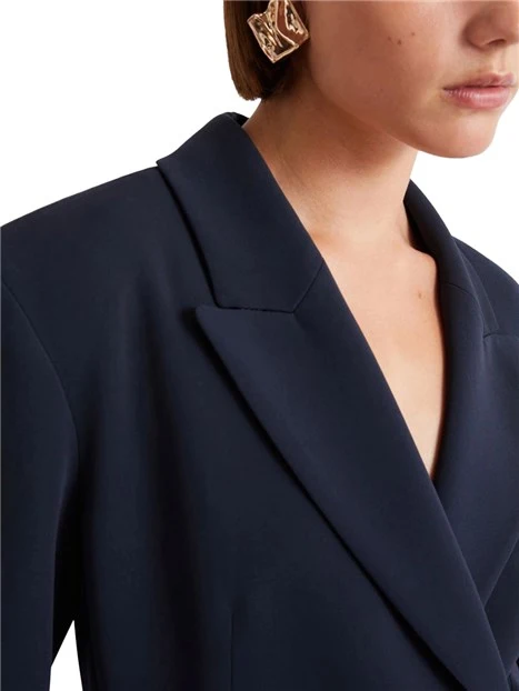 GIACCA CORTA CON SCOLLO REVERSE E CINTURA DONNA BLU