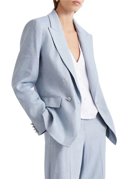 BLAZER IN MISTO LINO DOPPIOPETTO DONNA AZZURRO