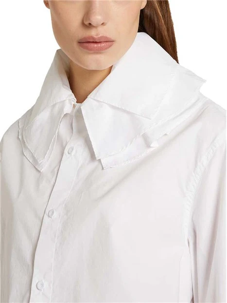 CAMICIA IN COTONE CON VOLANT SUL COLLO DONNA BIANCO