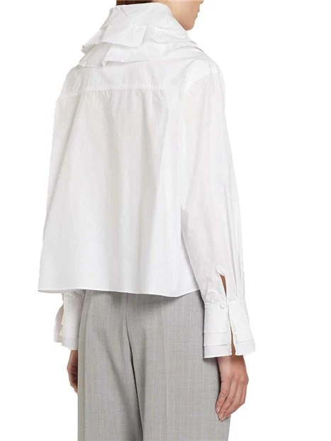 CAMICIA IN COTONE CON VOLANT SUL COLLO DONNA BIANCO