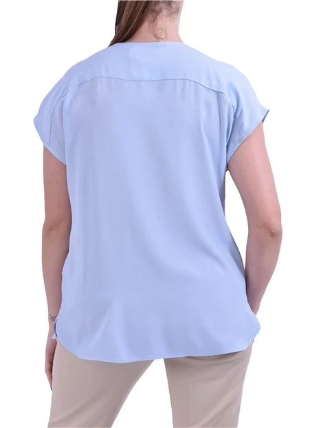 BLUSA SMANICATA CON SCOLLO A V E PIEGA CENTRALE DONNA AZZURRO
