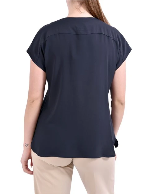 BLUSA SMANICATA CON SCOLLO A V E PIEGA CENTRALE DONNA BLU