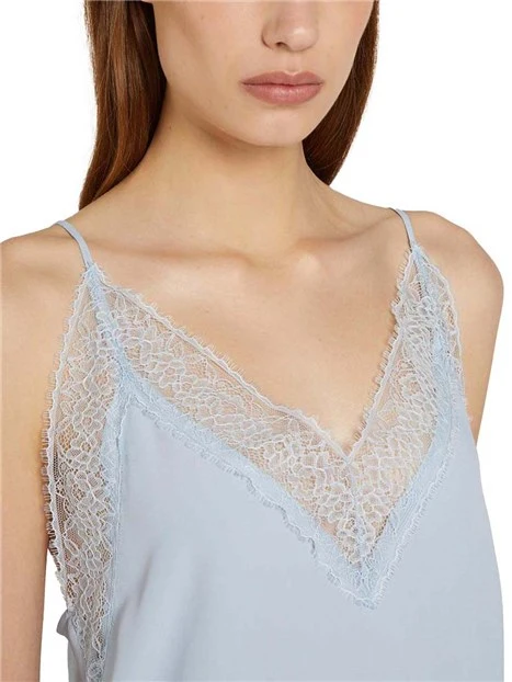 TOP CON PIZZO CON SCOLLO A V DONNA AZZURRO