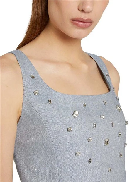 TOP CROP CON CRISTALLI RICAMATI DONNA AZZURRO