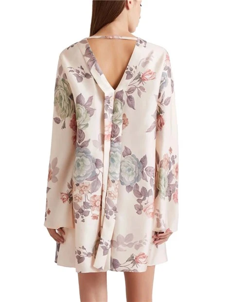 VESTITO CORTO IN SETA STAMPA FLOREALE DONNA ROSA