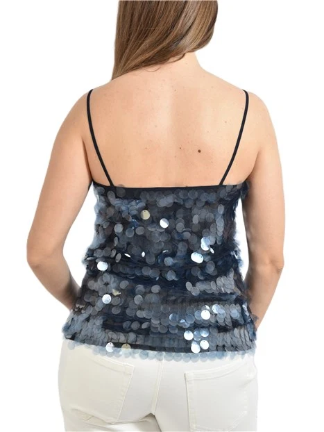 TOP CON PAILLETTES DONNA BLU