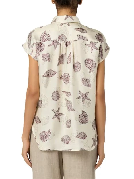 CAMICIA SMANICATA IN PURA SETA CON FONDO STONDATO ANNODABILE DONNA BEIGE