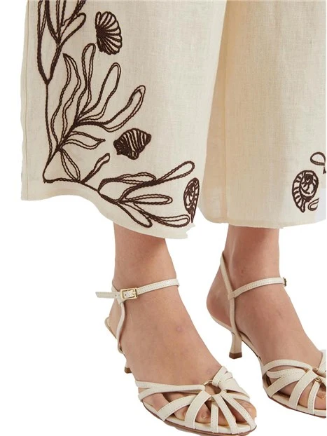 PANTALONI PALAZZO CON FANTASIA RICAMATA DONNA BIANCO